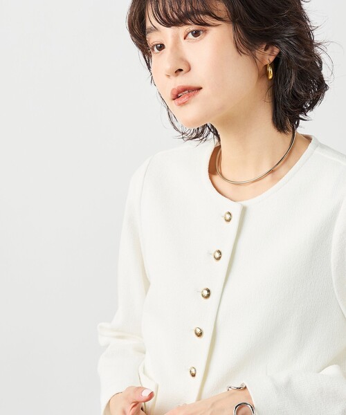 NOLLEY’S Sophi（ノーリーズソフィ）の「ウォッシャブルラッセルリングカーデジャケット（ノーカラージャケット・レディース・ネイビー/オフホワイト・38）」の16枚目の写真