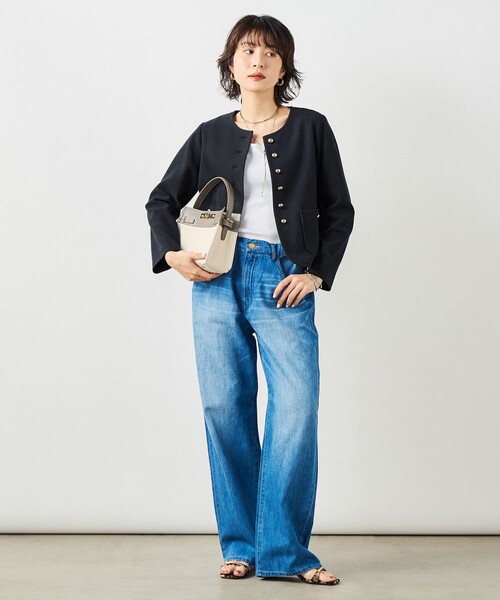 NOLLEY’S Sophi（ノーリーズソフィ）の「ウォッシャブルラッセルリングカーデジャケット（ノーカラージャケット・レディース・ネイビー/オフホワイト・38）」の18枚目の写真