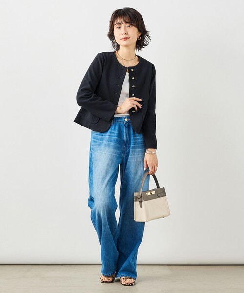 NOLLEY’S Sophi（ノーリーズソフィ）の「ウォッシャブルラッセルリングカーデジャケット（ノーカラージャケット・レディース・ネイビー/オフホワイト・38）」の21枚目の写真