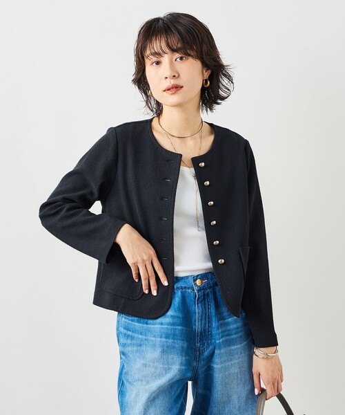 NOLLEY’S Sophi（ノーリーズソフィ）の「ウォッシャブルラッセルリングカーデジャケット（ノーカラージャケット・レディース・ネイビー/オフホワイト・38）」の22枚目の写真