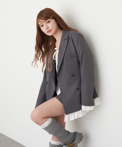 RAY CASSIN（レイカズン）の「【SET UPで着られる！】フリルベルト付ジャケット（テーラードジャケット・レディース・ベージュ/グレー系その他2/グレー・FREE）」の2枚目の写真