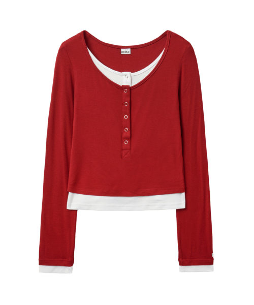 RENSE(レンセ)の「Henley Neck Layered T-Shirt Red(Tシャツ/カットソー・レディース・その他・OS)」の5枚目の写真