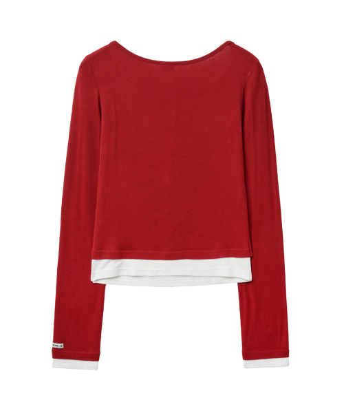 RENSE(レンセ)の「Henley Neck Layered T-Shirt Red(Tシャツ/カットソー・レディース・その他・OS)」の6枚目の写真