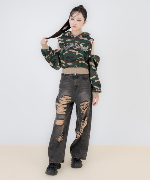 ANAP GｉRL（アナップガール）の「ハイクラッシュ ワイドパンツ（デニムパンツ・キッズ・ブラック/ブルー・S/M/XS）」の7枚目の写真