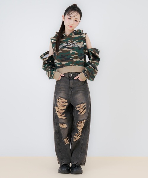 ANAP GｉRL（アナップガール）の「ハイクラッシュ ワイドパンツ（デニムパンツ・キッズ・ブラック/ブルー・S/M/XS）」の8枚目の写真