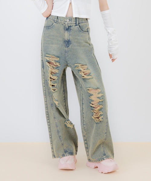 ANAP GｉRL（アナップガール）の「ハイクラッシュ ワイドパンツ（デニムパンツ・キッズ・ブラック/ブルー・S/M/XS）」の11枚目の写真