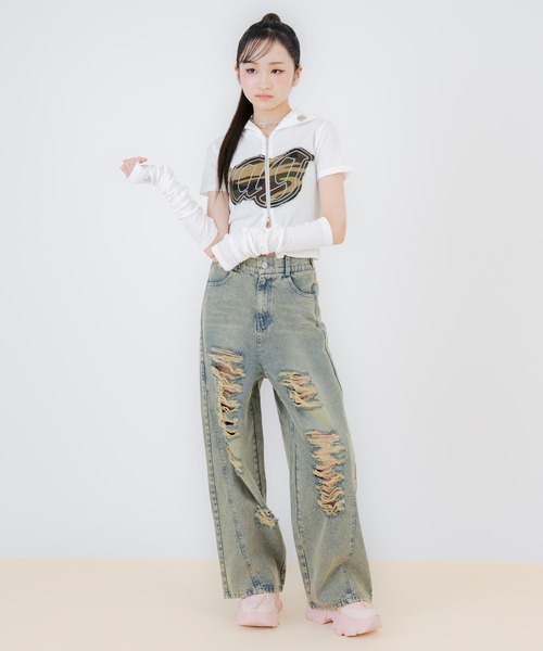 ANAP GｉRL（アナップガール）の「ハイクラッシュ ワイドパンツ（デニムパンツ・キッズ・ブラック/ブルー・S/M/XS）」の16枚目の写真