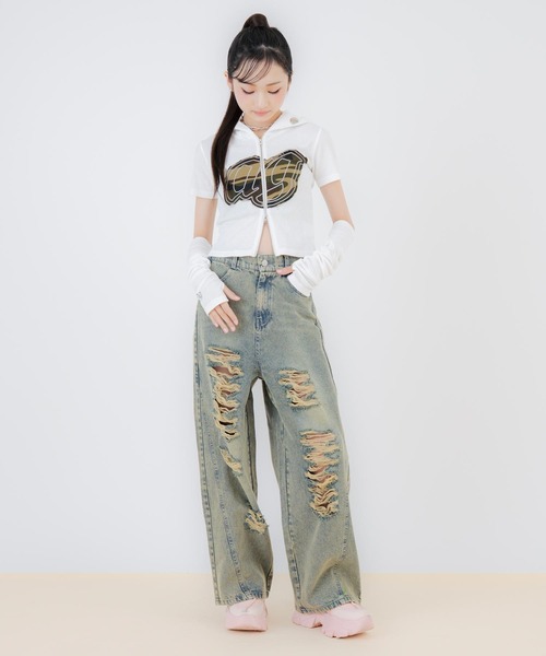 ANAP GｉRL（アナップガール）の「ハイクラッシュ ワイドパンツ（デニムパンツ・キッズ・ブラック/ブルー・S/M/XS）」の17枚目の写真