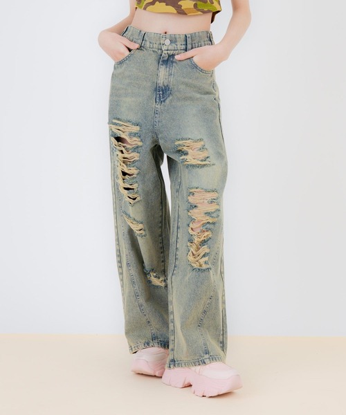 ANAP GｉRL（アナップガール）の「ハイクラッシュ ワイドパンツ（デニムパンツ・キッズ・ブラック/ブルー・S/M/XS）」の13枚目の写真