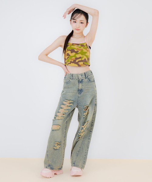 ANAP GｉRL（アナップガール）の「ハイクラッシュ ワイドパンツ（デニムパンツ・キッズ・ブラック/ブルー・S/M/XS）」の14枚目の写真