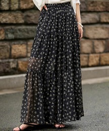 ウエストゴム花柄シアーフレアスカート