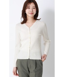AOYAMA（アオヤマ）の「すっきり見えが叶う太め幅のリブニット Vネックワイドリブカーディガン【長袖】（カーディガン/ボレロ）」