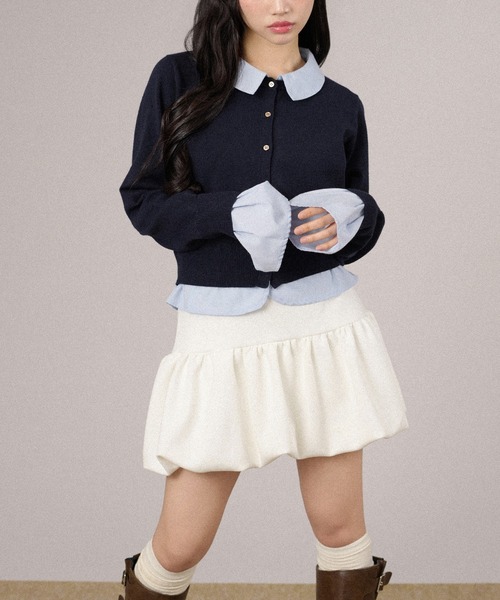 apres jour mignon(アプレジュールミニョン)の「シャツレイヤードカーディガン(カーディガン/ボレロ・レディース・ネイビー/モカ/杢グレー・LARGE/フリー)」の7枚目の写真