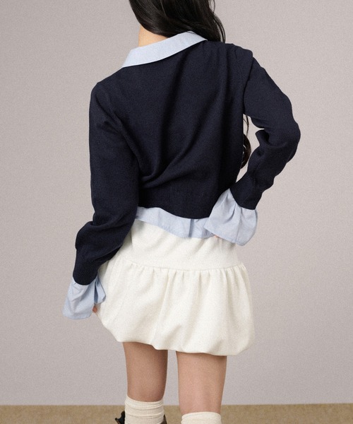 apres jour mignon(アプレジュールミニョン)の「シャツレイヤードカーディガン(カーディガン/ボレロ・レディース・ネイビー/モカ/杢グレー・LARGE/フリー)」の11枚目の写真