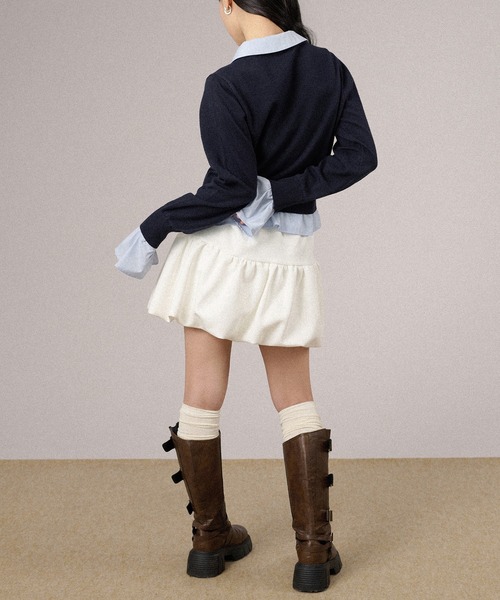 apres jour mignon(アプレジュールミニョン)の「シャツレイヤードカーディガン(カーディガン/ボレロ・レディース・ネイビー/モカ/杢グレー・LARGE/フリー)」の13枚目の写真