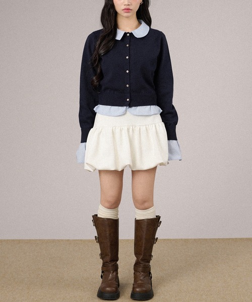 apres jour mignon(アプレジュールミニョン)の「シャツレイヤードカーディガン(カーディガン/ボレロ・レディース・ネイビー/モカ/杢グレー・LARGE/フリー)」の12枚目の写真