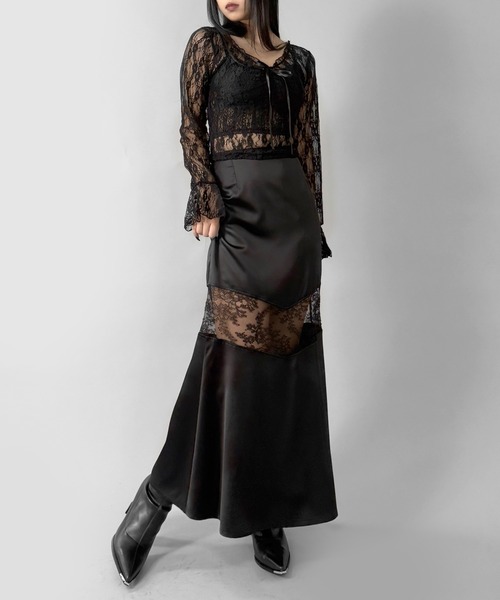 LVEU.（ラブユ.）の「【LVEU.】フラワーレースシアートップス / トップス ブラウス レース  Vネック リボン フリル クロップド ショート 長袖  ブラック ホワイト ZOZOTOWN限定（Tシャツ/カットソー・レディース・ブラック/ホワイト・FREE）」の10枚目の写真