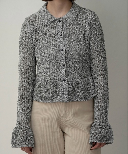 lawgy（ラウジー）の「mix flare collar accent button knit / ミックスフレアカラーアクセントボタンニット（ニット/セーター・レディース・パープル系/ベージュ系その他/ブラックミックス・FREE）」の11枚目の写真