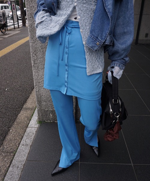 Ameri（アメリ）の「WRAP BELT SET RIB PANTS（その他パンツ・レディース・ホワイト/イエロー/ライトブルー・SMALL/MEDIUM）」の2枚目の写真