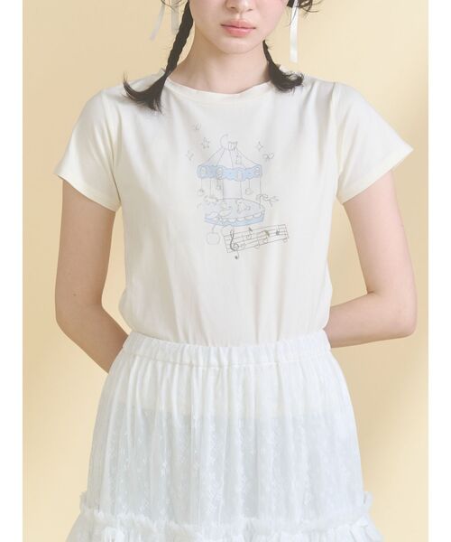merry jenny（メリージェニー）の「あの日のメリーゴーランドtee（Tシャツ/カットソー・レディース・ミント/アイボリー/オフホワイト・FREE）」の2枚目の写真