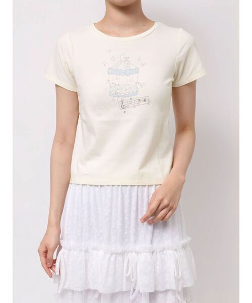 merry jenny(メリージェニー)の「あの日のメリーゴーランドtee(Tシャツ/カットソー・レディース・ミント/アイボリー/オフホワイト・FREE)」の3枚目の写真