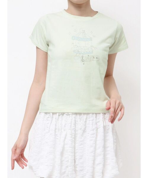 merry jenny(メリージェニー)の「あの日のメリーゴーランドtee(Tシャツ/カットソー・レディース・ミント/アイボリー/オフホワイト・FREE)」の1枚目の写真