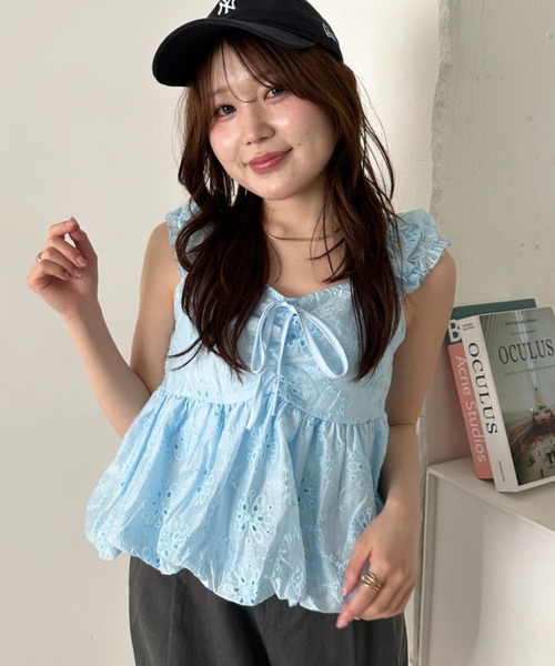 CLEA(クレア)の「ノースリーブフラワーバルーントップス(シャツ/ブラウス・レディース・ホワイト/ライトブルー/アイボリー・FREE)」の21枚目の写真