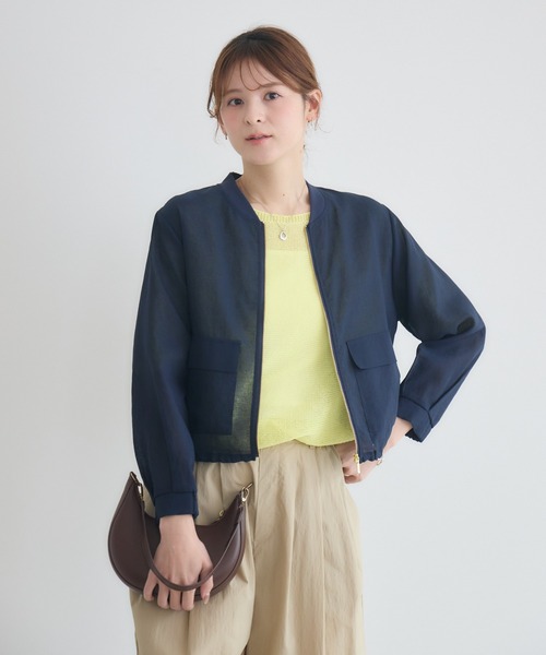 KATHARINE ROSS（キャサリンロス）の「【KATHARINE ROSS】麻調シアーブルゾン（ブルゾン・レディース・ネイビー/ベージュ・FREE）」の2枚目の写真