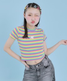 ANAP GｉRL | メタルシルバープリント リブ Tシャツ トップス(Tシャツ/カットソー)