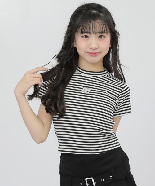 ANAP GｉRL（アナップガール）の「メタルシルバープリント リブ Tシャツ トップス（Tシャツ/カットソー・キッズ・ブラック/ホワイト×ブラック/マルチ/ホワイト・XS/M/S）」の8枚目の写真