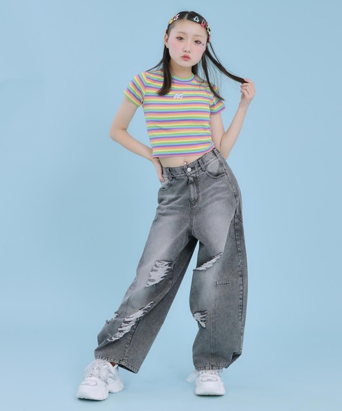 ANAP GｉRL（アナップガール）の「メタルシルバープリント リブ Tシャツ トップス（Tシャツ/カットソー・キッズ・ブラック/ホワイト×ブラック/マルチ/ホワイト・XS/M/S）」の20枚目の写真