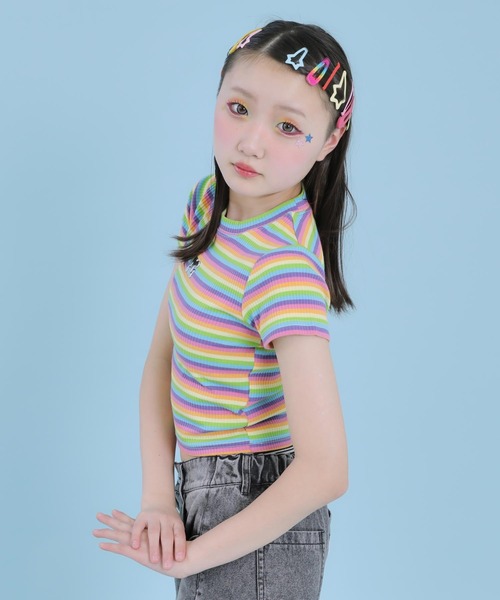 ANAP GｉRL（アナップガール）の「メタルシルバープリント リブ Tシャツ トップス（Tシャツ/カットソー・キッズ・ブラック/ホワイト×ブラック/マルチ/ホワイト・XS/M/S）」の18枚目の写真