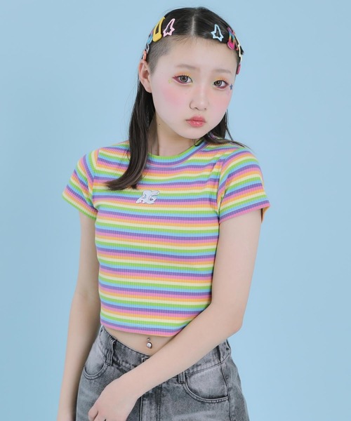 ANAP GｉRL（アナップガール）の「メタルシルバープリント リブ Tシャツ トップス（Tシャツ/カットソー・キッズ・ブラック/ホワイト×ブラック/マルチ/ホワイト・XS/M/S）」の17枚目の写真