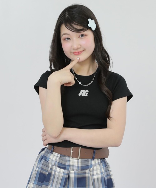 ANAP GｉRL（アナップガール）の「メタルシルバープリント リブ Tシャツ トップス（Tシャツ/カットソー・キッズ・ブラック/ホワイト×ブラック/マルチ/ホワイト・XS/M/S）」の13枚目の写真