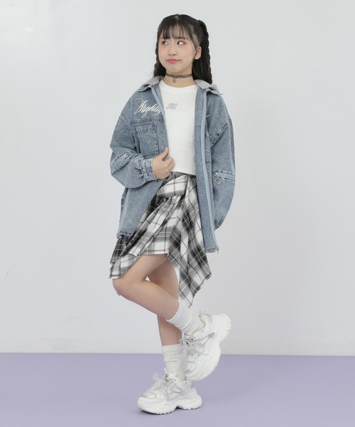 ANAP GｉRL（アナップガール）の「メタルシルバープリント リブ Tシャツ トップス（Tシャツ/カットソー・キッズ・ブラック/ホワイト×ブラック/マルチ/ホワイト・XS/M/S）」の7枚目の写真