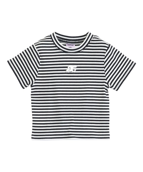 ANAP GｉRL（アナップガール）の「メタルシルバープリント リブ Tシャツ トップス（Tシャツ/カットソー・キッズ・ブラック/ホワイト×ブラック/マルチ/ホワイト・XS/M/S）」の21枚目の写真
