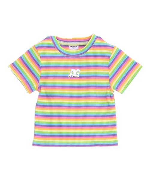 ANAP GｉRL（アナップガール）の「メタルシルバープリント リブ Tシャツ トップス（Tシャツ/カットソー・キッズ・ブラック/ホワイト×ブラック/マルチ/ホワイト・XS/M/S）」の22枚目の写真