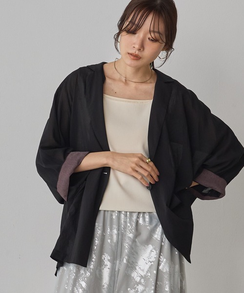 hunch(ハンチ)の「ハイツイストシアー ドルマンスリーブテーラードジャケット(テーラードジャケット・レディース・アイボリー/ブラック/ライトカーキ・FREE)」の9枚目の写真