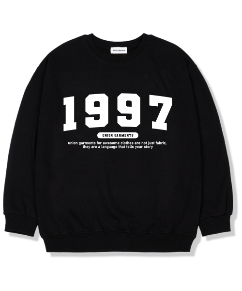 Union Garments(ユニオンガーメンツ)の「1997ナンバーロゴ 裏起毛 オーバーサイズ スウェットシャツ ブラック(スウェット・レディース・その他・L/XL/XXL)」の1枚目の写真