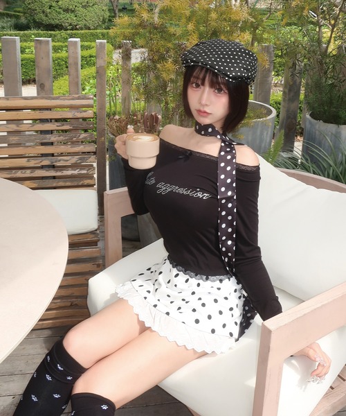 ADDITION STORE（アディションストア）の「＼裾のレースがカワイイ／レースレイヤード ドット柄 ミニスカート / asrino（スカート・レディース・ホワイト/ブラック・LARGE/MEDIUM/SMALL）」の15枚目の写真