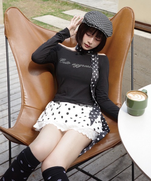 ADDITION STORE（アディションストア）の「＼裾のレースがカワイイ／レースレイヤード ドット柄 ミニスカート / asrino（スカート・レディース・ホワイト/ブラック・LARGE/MEDIUM/SMALL）」の17枚目の写真