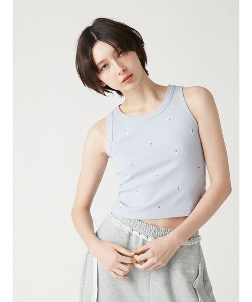 FURFUR（ファーファー）の「フラワー刺繍タンクトップ（タンクトップ・レディース・ブラック/サックスブルー/ホワイト/ピンク・F）」の13枚目の写真