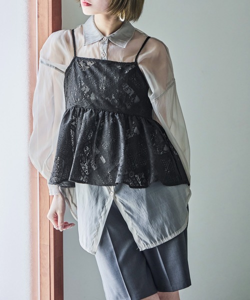 Fashion Letter(ファッションレター)の「セットアップ可能 クロシェ風レースビスチェ(キャミソール・レディース・ブラック/アイボリー/ベージュ/ホワイト・M)」の3枚目の写真