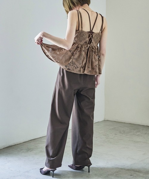 Fashion Letter(ファッションレター)の「セットアップ可能 クロシェ風レースビスチェ(キャミソール・レディース・ブラック/アイボリー/ベージュ/ホワイト・M)」の9枚目の写真