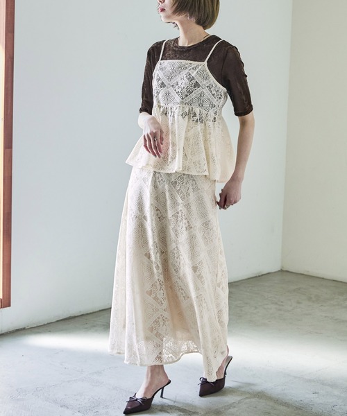 Fashion Letter(ファッションレター)の「セットアップ可能 クロシェ風レースビスチェ(キャミソール・レディース・ブラック/アイボリー/ベージュ/ホワイト・M)」の14枚目の写真