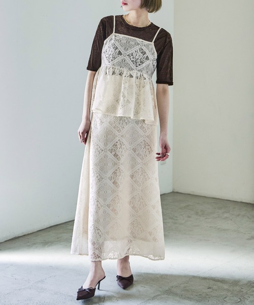 Fashion Letter(ファッションレター)の「セットアップ可能 クロシェ風レースビスチェ(キャミソール・レディース・ブラック/アイボリー/ベージュ/ホワイト・M)」の16枚目の写真