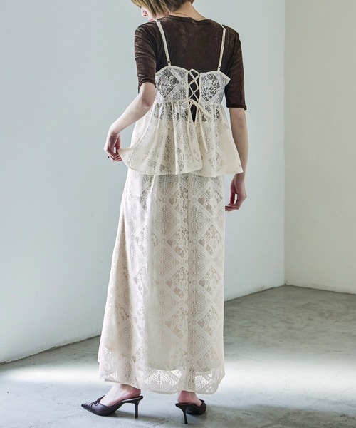 Fashion Letter(ファッションレター)の「セットアップ可能 クロシェ風レースビスチェ(キャミソール・レディース・ブラック/アイボリー/ベージュ/ホワイト・M)」の19枚目の写真