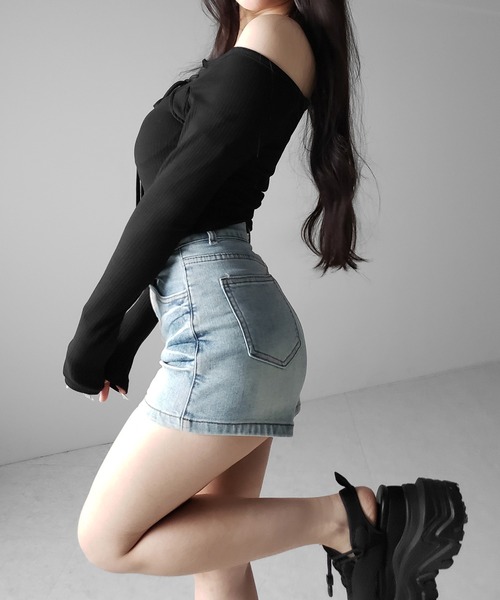 me+em select(ミームセレクト)の「【 2color /3size 】ハイウエストタイトデニムショートパンツ / high waist tight short pants(デニムパンツ・レディース・ブルー/ブラック・SMALL/MEDIUM/LARGE)」の22枚目の写真