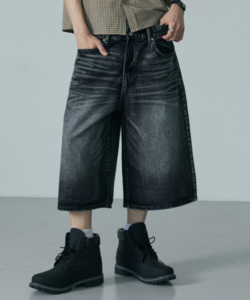LXT（エルエックスティー）の「キャットブラシウォッシングデニムワイドバermudaパンツ[ブラック]（その他パンツ・メンズ・その他・X-LARGE/LARGE/MEDIUM/SMALL）」の4枚目の写真