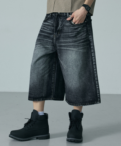 LXT（エルエックスティー）の「キャットブラシウォッシングデニムワイドバermudaパンツ[ブラック]（その他パンツ・メンズ・その他・X-LARGE/LARGE/MEDIUM/SMALL）」の5枚目の写真